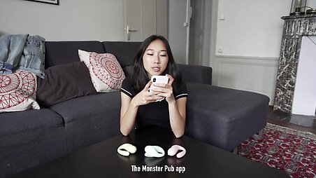 Boyfriend fucked Asian after masturbation with a sex toy