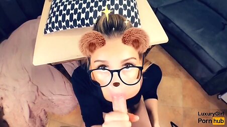 Babe Fucks On The Table, Makes a Blowjob and Swallows Cum