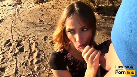 Outdoor Blowjob and Cum in Mouth! - Sweet Teen Doing Blowjob on the Beach.