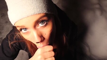 Blowjob Outdoors In Winter. I Warm his Cock with my Mouth and Swallow Cum.