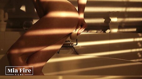 Oiled up and went to a hot bathroom, he joined me and I sucked him